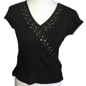 SPENSER JEREMY BLACK WITH BRONZE ACCENT ON FRONT PETITE TOP SIZE PETITE SMALL